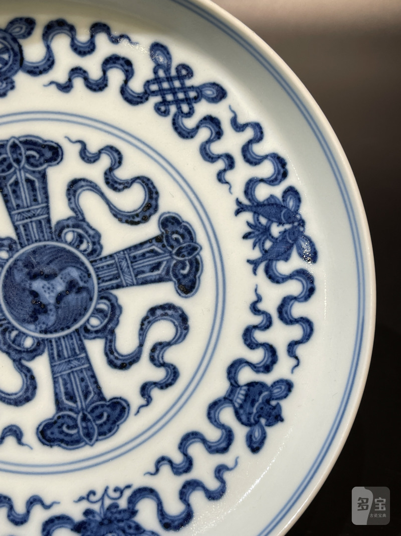 清乾隆 青花八吉祥宝杵纹镗锣洗 - 图6